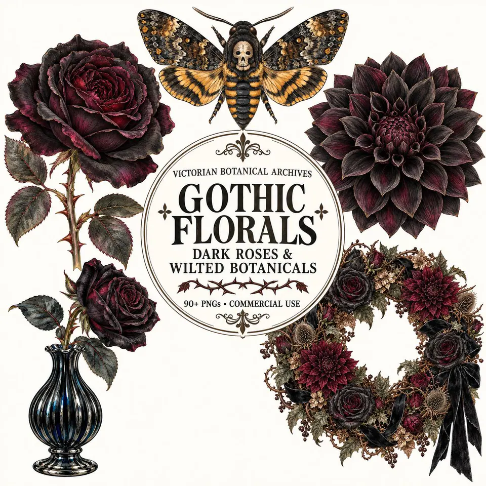 Gothic Victorian Florals — cover of the VintageHauntArt collection