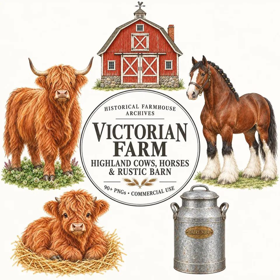 Victorian Farm & Highland Cattle — cover of the VintageHauntArt collection